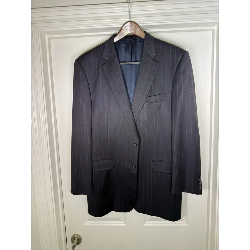 Burberry London Blazer Mens 43 Long Navy Pinstripe Kensington Wool Suit Jacket